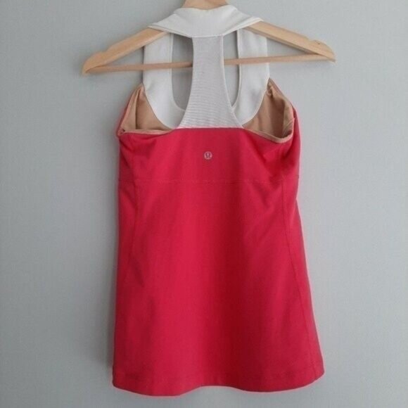 LULULEMON Scoop Neck Mesh T Back Tank Top Pink & White Sz 6 - Picture 5 of 7